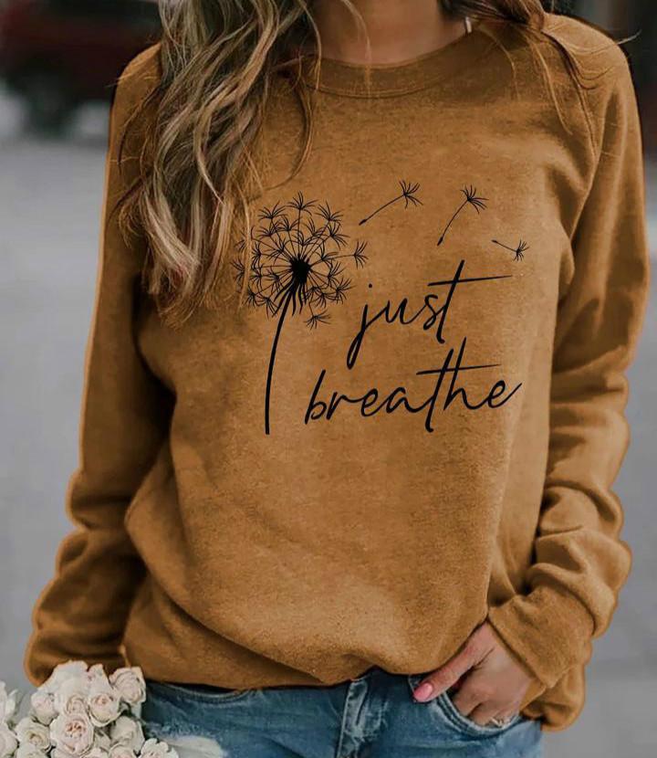 Women Fashion Dandelion Printed Long Sleeve Shirt Spring and Autumn Casual Round Collar Blouses Pullover Loose Tops