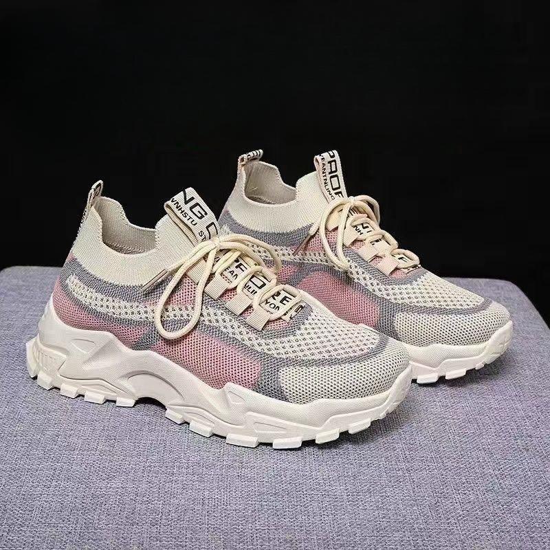 

Весна и лето 2025 Новые женские спортивные туфли Сетевые красные Дышащие Мягкая подошва Повседневные Холщовые Легкие для бега Толстая подошва 36 розовый