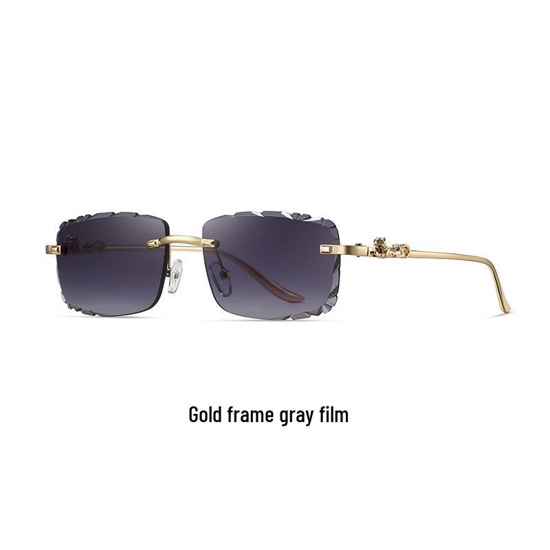 Leopard Head Rimless Sunglasses: Women's & Men's Small Square Frame
