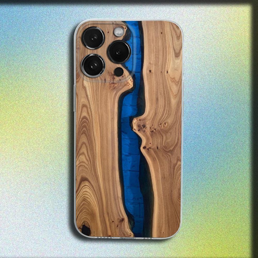 

Hybrid Wood Resin Phone Case For iPhone 16,15,14,13,12,11 Plus,Pro,Max,XR,XS,X,Plus,SE,Mini Transparent Soft Cover iPhone13mini