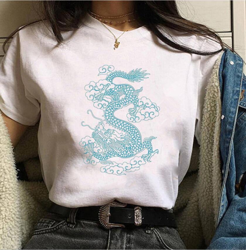 Damen Harajuku Y2K Oversized T-Shirt Drache Goth Anime Grafik-T-Shirt Vintage pro Choice Sommer Poly-Baumwoll-Set Oberteile