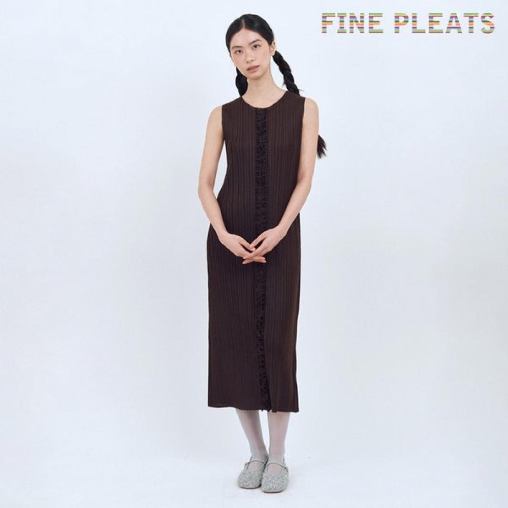 Fine Pleats Melody Line Long Dress Dark Brown FREE