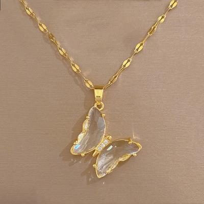Copper Micro-inlaid Zircon Ins Crystal Zircon Butterfly Pendant Necklace Temperament Light Luxury Niche Design Neck Chain.