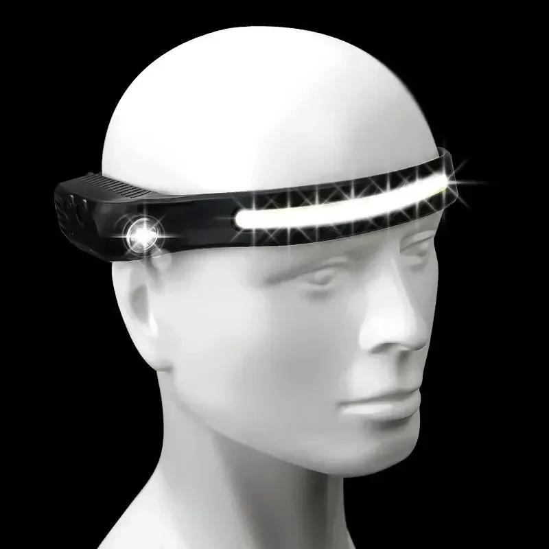 COB Headlight Running Light Induction Head Lamp Built-in Battery Fishing Headlight Type-C Rechargeable Inductive Work LED Light