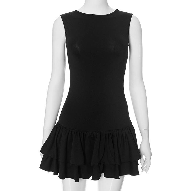 GMXIA Women s Summer Color Contrast Crewneck Sleeveless Lace Fashion Sexy Short Dress Women S чёрный