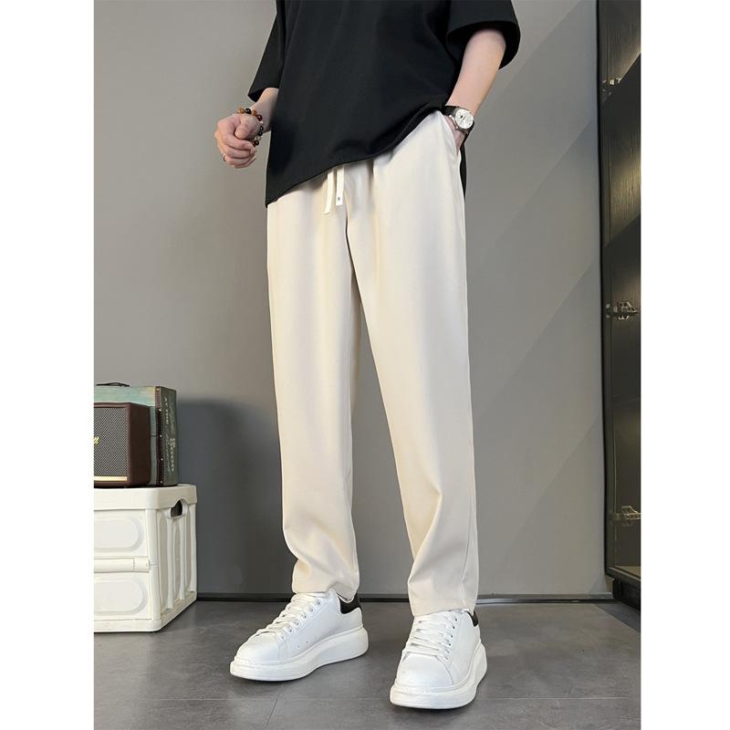 Summer new drape trousers men's silky smooth vertical anti-wrinkle casual pants men's straight-leg pants micro-cone versatile long pants