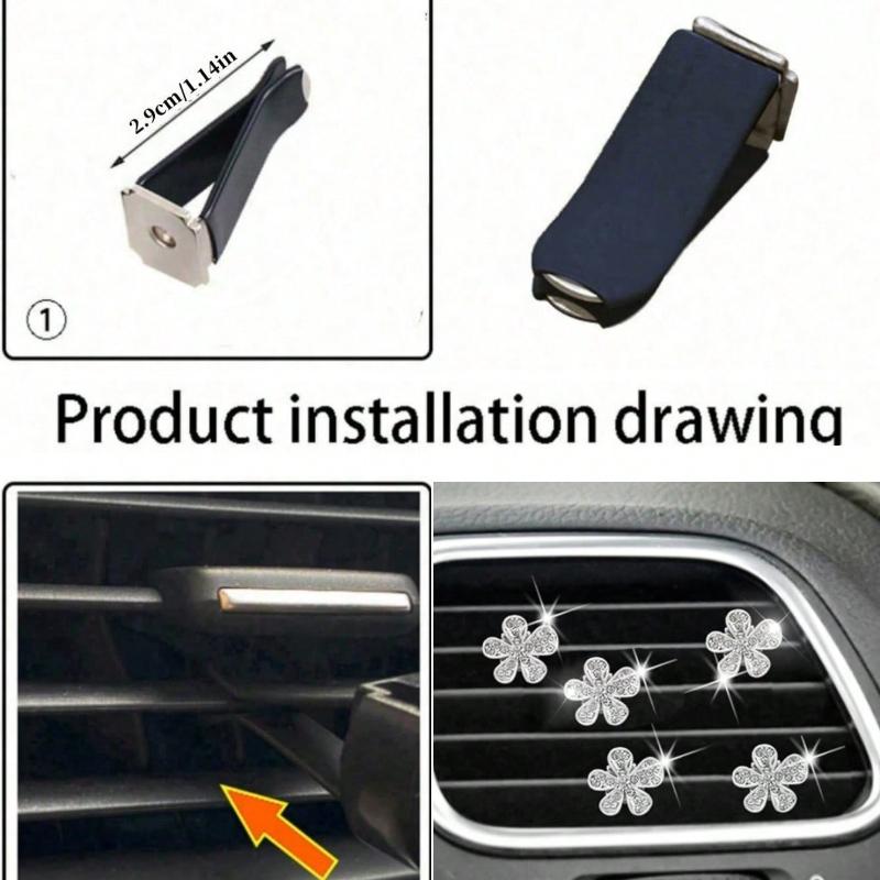 6PCS/5PCS/3PCS/1pc Rhinestone Flower Car Air Vent Decor, Crystal Rhinestone Vehicle Air Vent Outlet Clip