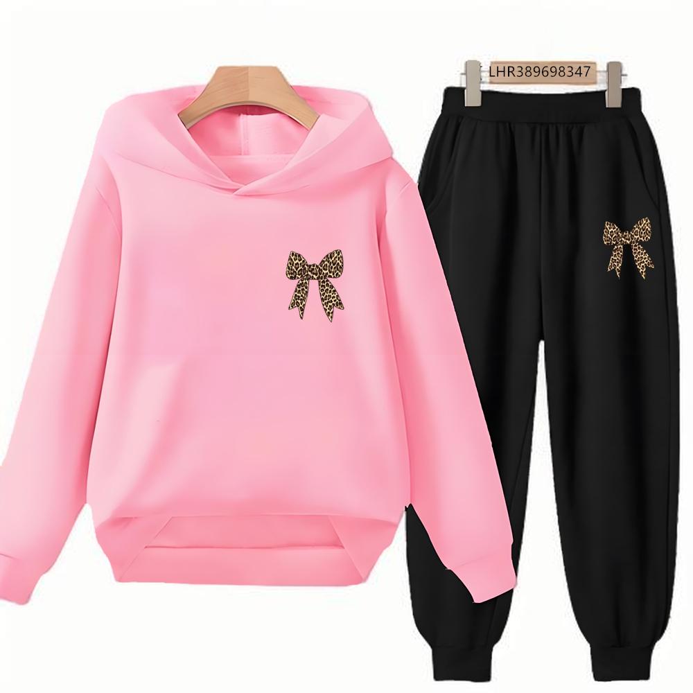 Bow Print Girls Red Hoodie Children 3-12 Years Boys Casual Tops+Pants Sets Long Sleeves Autumn Fashion Kids Long Sleeves Clothes