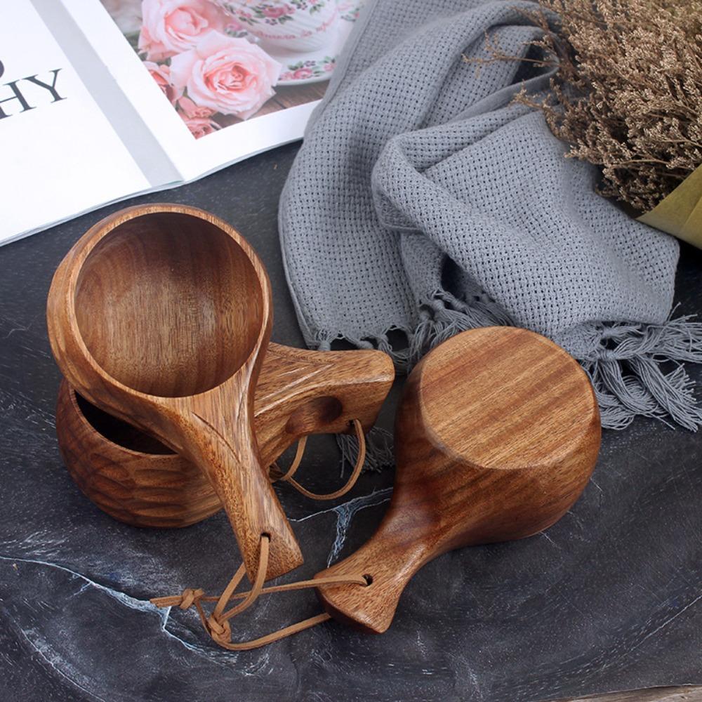 Camping Handy Cup Finnish Cup Rubber Wood Turtle Shell Acacia Wood Milk Cup Breakfast Cup Water Cup