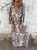 Women's Long Sleeve V-Neck Loose Fit Leopard Print Maxi Dress with Pockets, Multiple Colors & Patterns