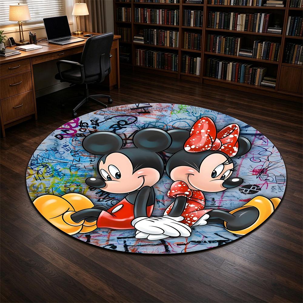 Round Rug Graffiti Street Art Mickey and Minnie Mouse Colorful Urban Pop Art Living Room Home Decor