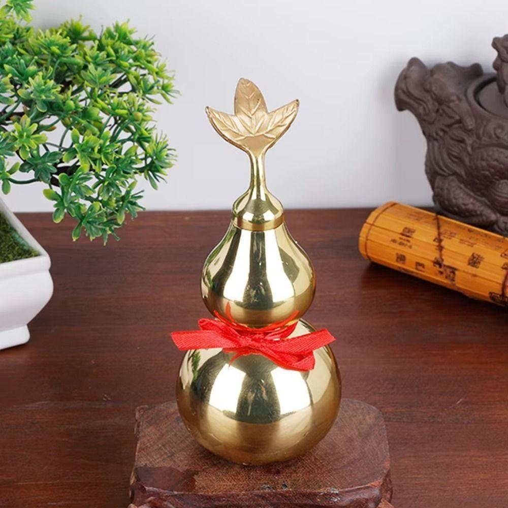 Smooth Brass Gourd Statue with Cover Gossip Gourd Crafts Copper Gourd Ornament  Fengshui