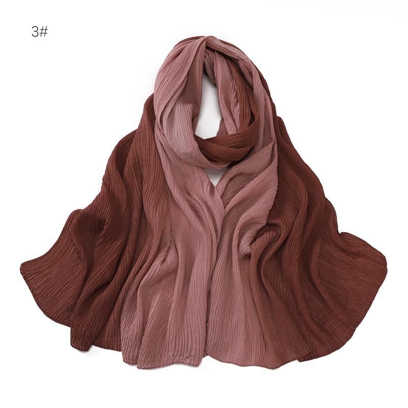 Women Plain Ombre Wrinkle Polyester Shawls Scarf Lady Shimmer Pleated Headband Wrap Solid Crinkle  Scarves Muslim Hijab 180*70Cm