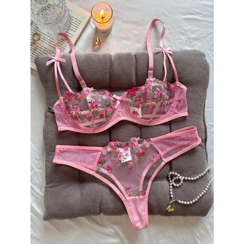

Ночь Красивый Сексуальный Женский Комплект Нижнего Белья 2 Части Цветочная Вышивка Нижнее Белье Сексуальное Эротическое Белье Комплект Нижнего Белья L розовый