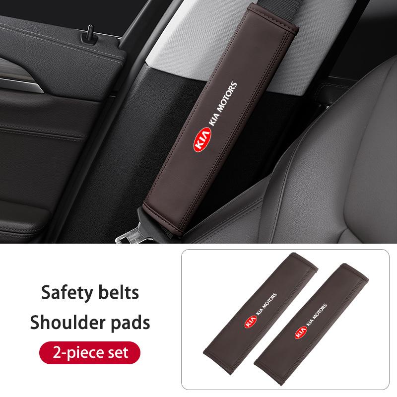 For KIA Leather Car Seat Belt Protector Pad Shoulder Strap Cover Interior Accessories Sorento Stinger Soul Spectra Niro Cadenza QJ2