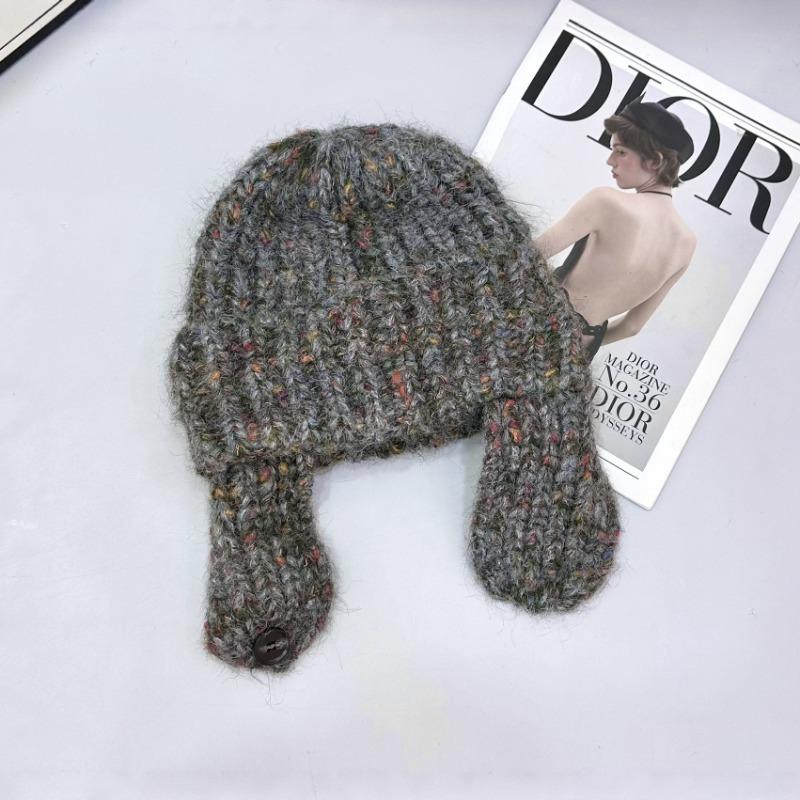 New snowflake point flanged wool hat women's autumn and winter warm knitted hat vertical strip bag head cold hat tide