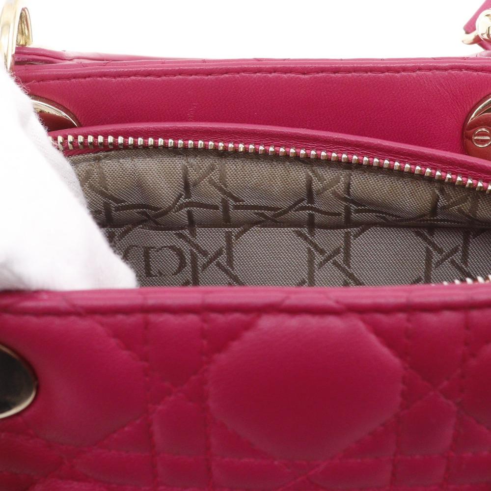 Dior Lady Dior Medium Handbag Canage Pink Lambskin Women Used