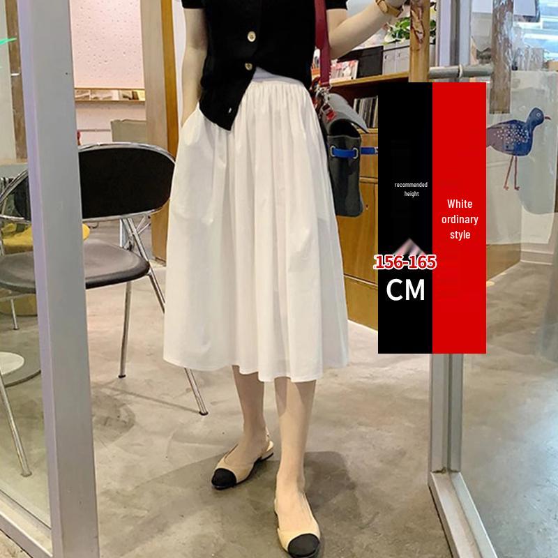 

2025 Women s White High-Waist A-Line Midi Skirt: Petite Draping French Umbrella Style XS