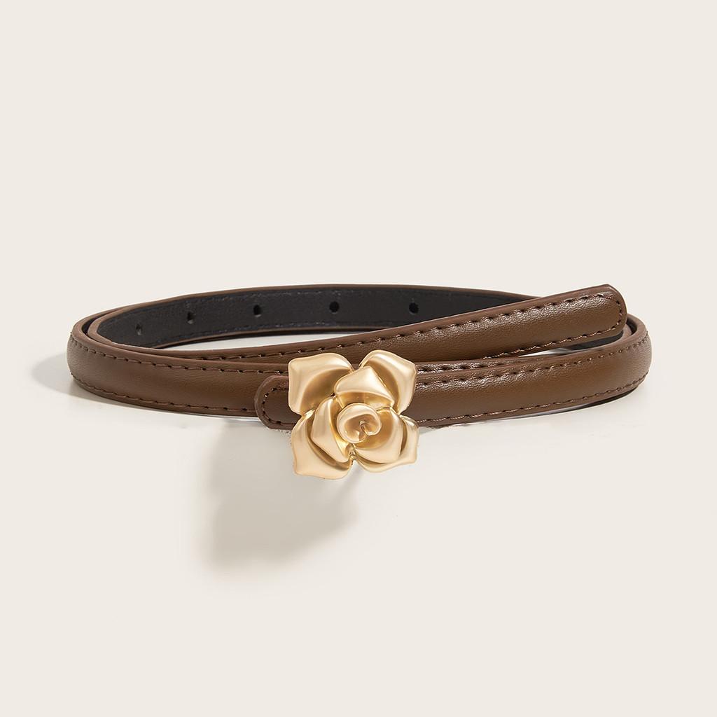 

Womens Fashion Belt Pu Leather With Flower Snap For Casual Wear Spring кавовий