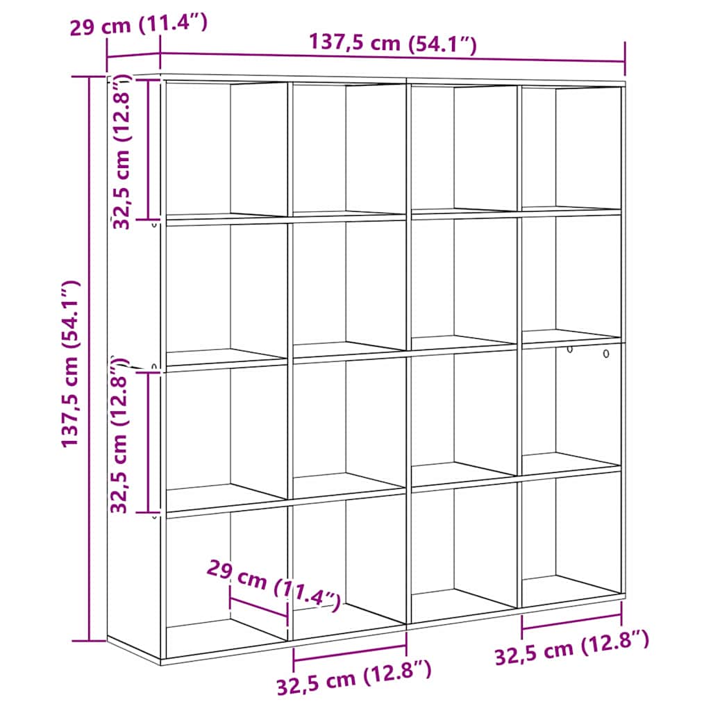 Bookshelf Black Oak Effect 137.5 x 29 x 137.5 cm
