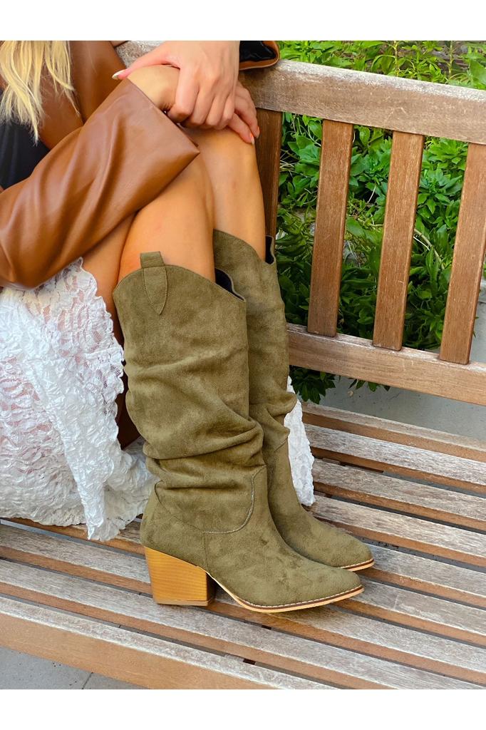 Bottes de mode modernes et élégantes pour femmes bottes en simili cuir daim bottes en daim de veau vert avec gousset bottes Dallas