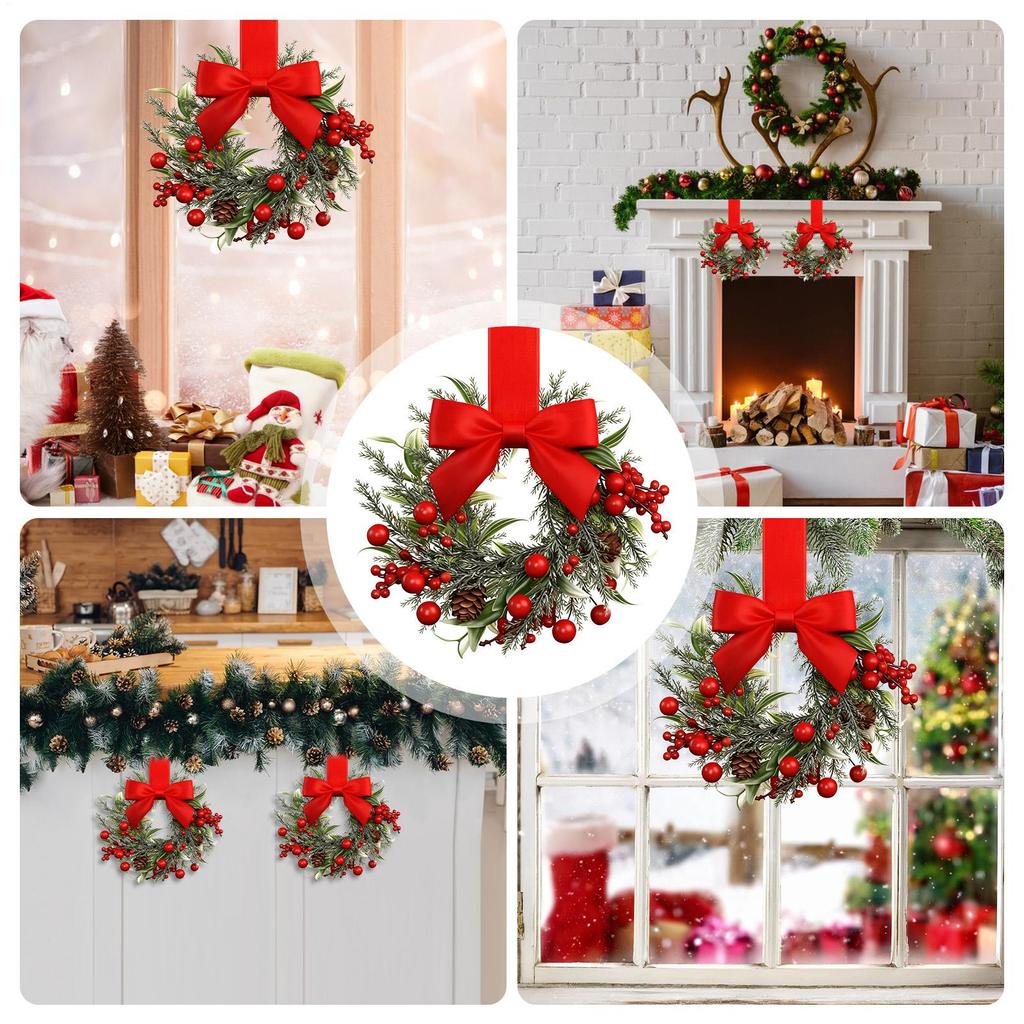 Christmas Mini Wreath Cabinet Window Hanging Decorations with Red Bow and Fruit for Party Decoration wreath door decoration