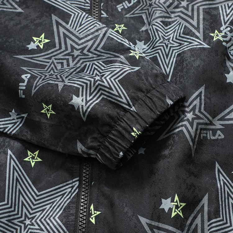 Fila Fusion Sports Lifestyle Series All Over Star Letter Pattern Stand Collar Woven Jacket Women Jacket Deep-Black T11W225703F-BK