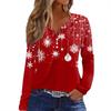 T-skjorte for kvinner Juletrykk Langermet knapp Daglig helgmote Basic V-hals vanlig topp