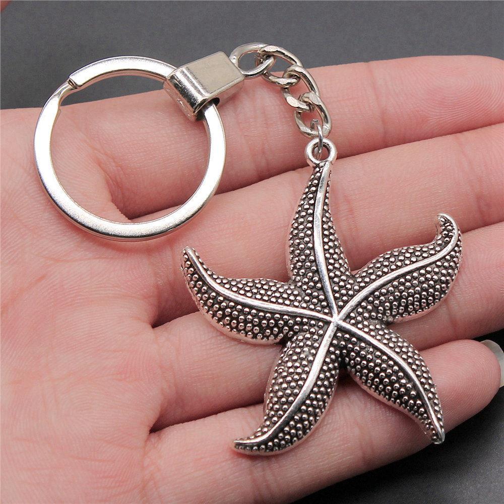 Marine Life Turtle Ocean Creature Pendant Antique Bronze Metal Keychain with 30mm Ring for Men Fashion Gift