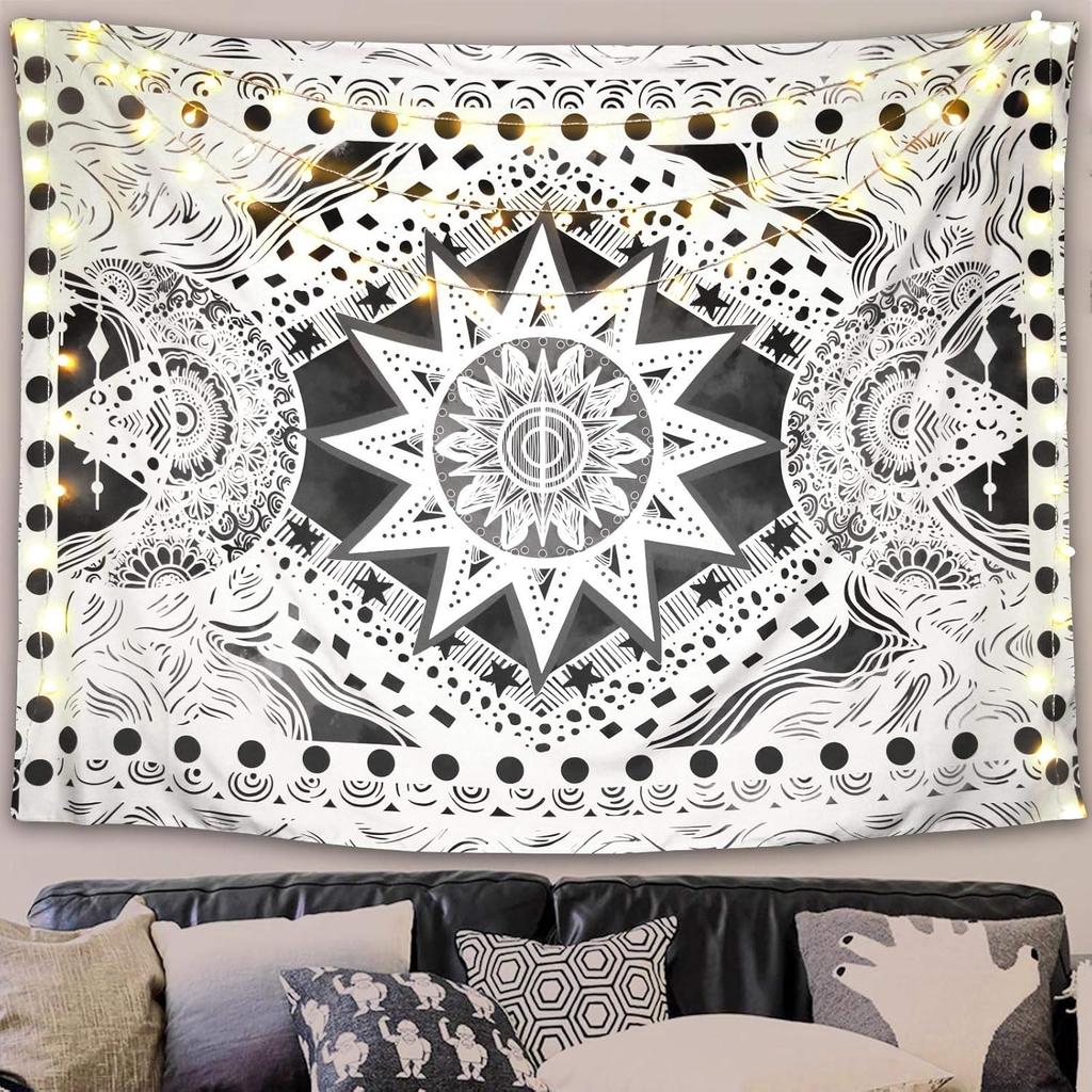 VIKAMA Vintage Bohemian Sun Tapestry Ethnic Patterned Backdrop Living Room Bedroom Personalised Wall Hanging