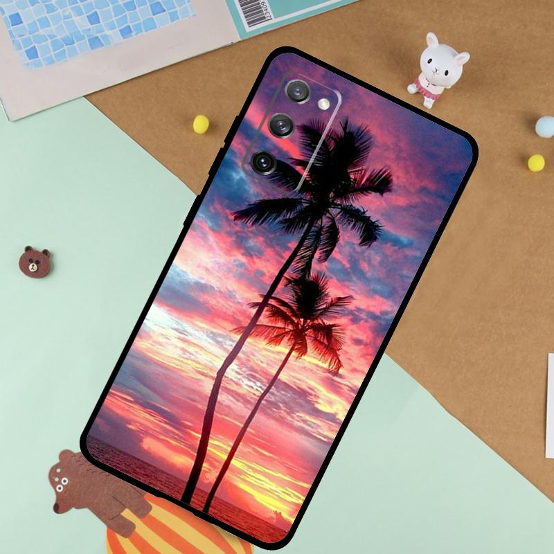 Custodia Estate Spiaggia Tramonto Palma per Samsung Galaxy S23 S22 Ultra S21 S20 FE S8 S9 S10 Note 10 Plus Note 20 Ultra Cover