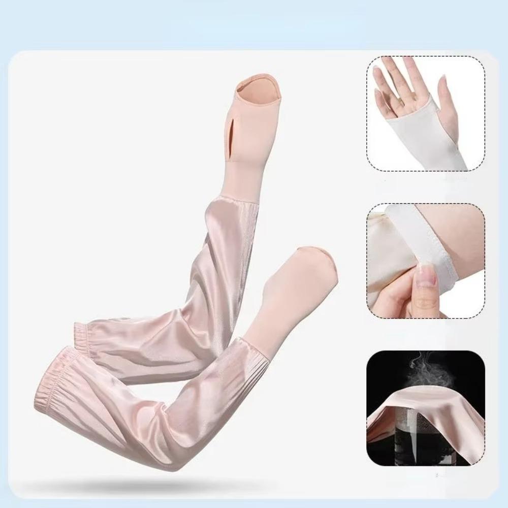 1 Pair Breathable Anti UV Arm Sleeves Thin Ice Silk Gloves for Sunmmer Outdoor Cycling Driving