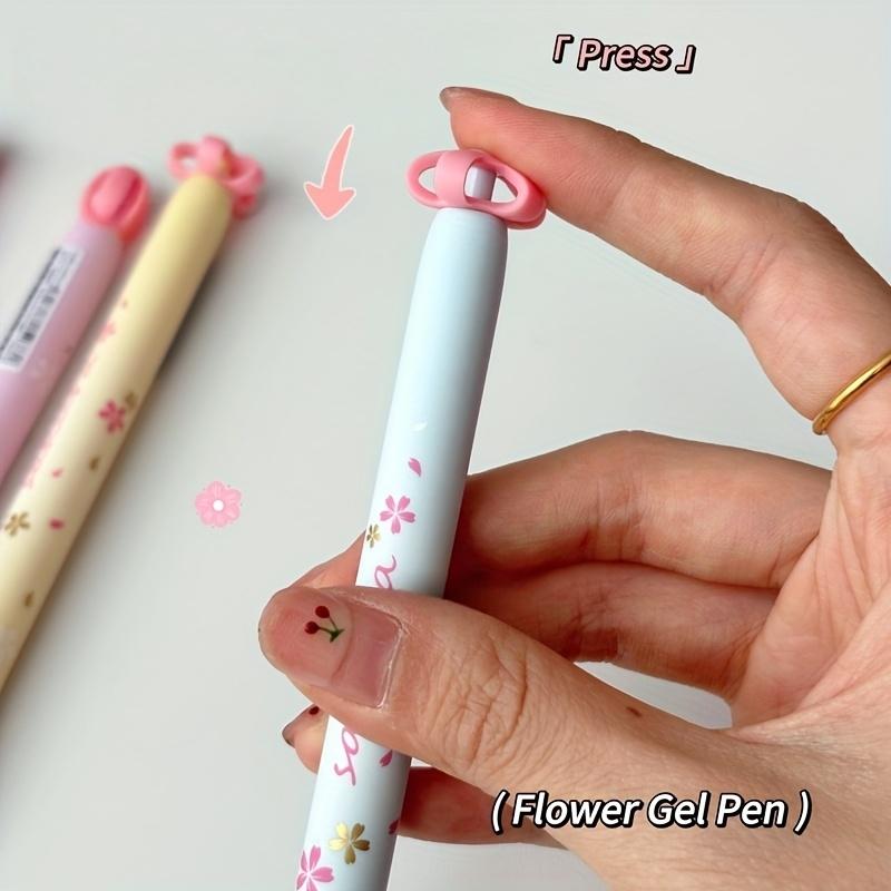 4pcs Sakura Gel Ink Pens Set Cherry Blossom Flower Print 0.5mm Ballpoint Black Color Ink Quick Dry Smooth Writing