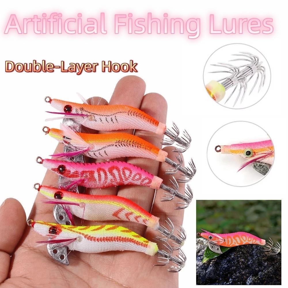 4/5Pcs Durable Artificial Fishing Lures 3D Eyes Artificial Squid Jig Hook  Sea Fishing