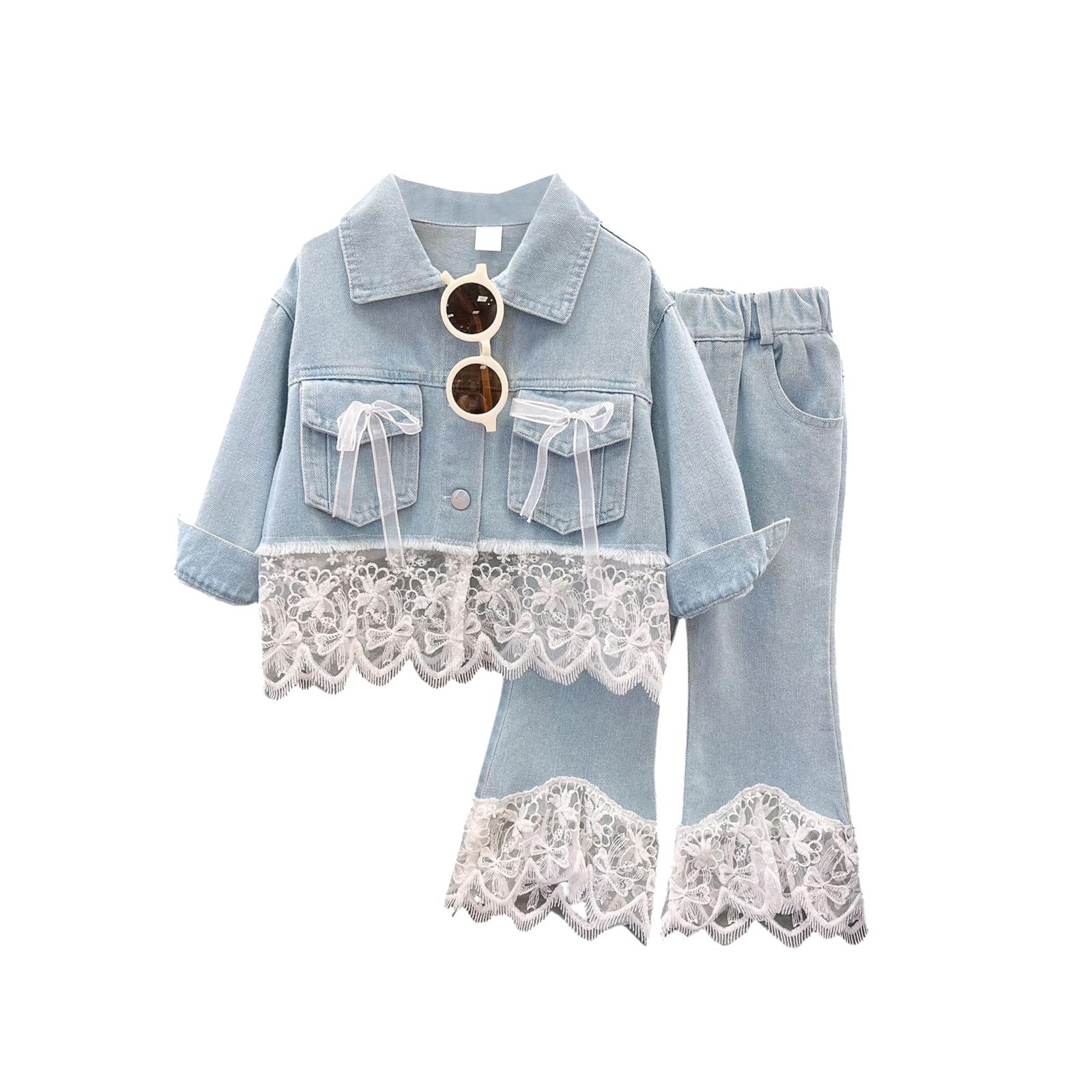 

Girls Denim & Lace Set - Jacket & Jeans 2-Piece Outfit 140 синий