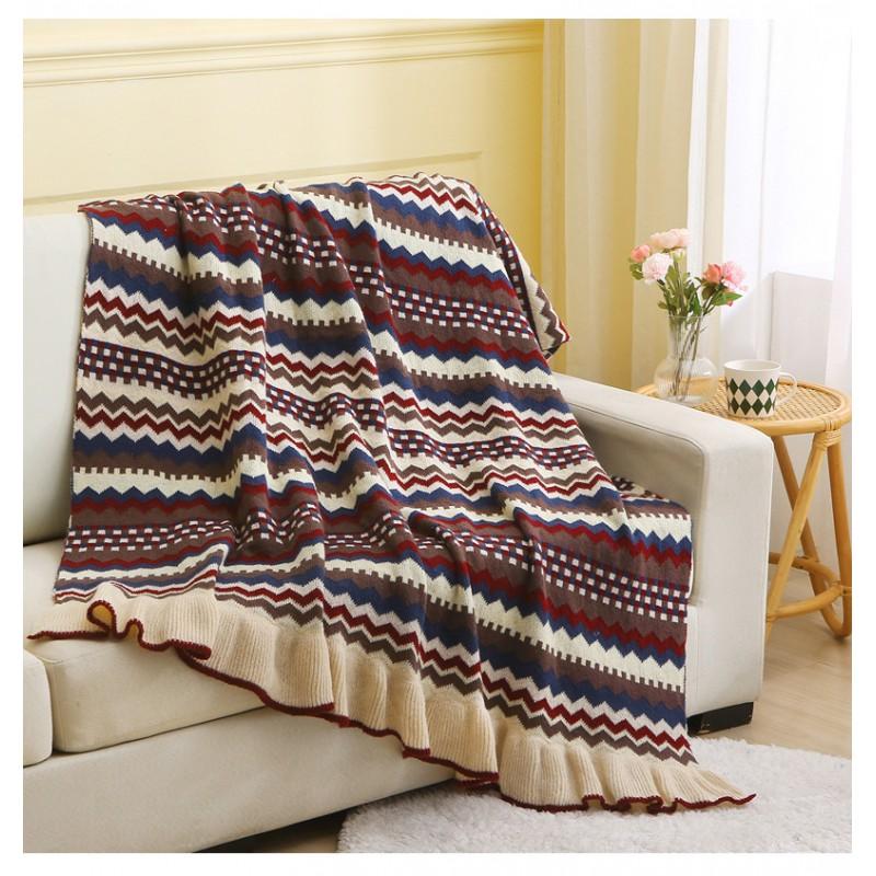Nordic Vintage Ruffled Throw Blanket Bed End Sofa Cozy Lightweight Acrylic Knit