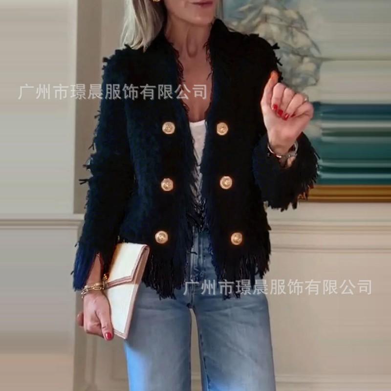 Cappotto Blazer Elegante Minimalista da Donna con Frange - Vestibilità Slim Manica Lunga Chic da Ufficio Capospalla in Beige Nero Cachi Blu Rosa