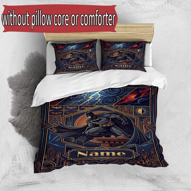 3pcs Duvet Cover Set (1*Duvet Cover + 2*Pillowcase, Without Core), Custom Name Batman Pattern Bedding Set, Home Bedroom Decor Gift