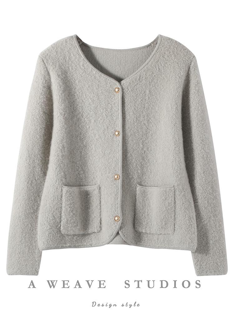 Women's Cashmere Knit Cardigan Coat - Twelve Gauge, Single Breasted, Round Neck, Loose Fit, Autumn/Winter.