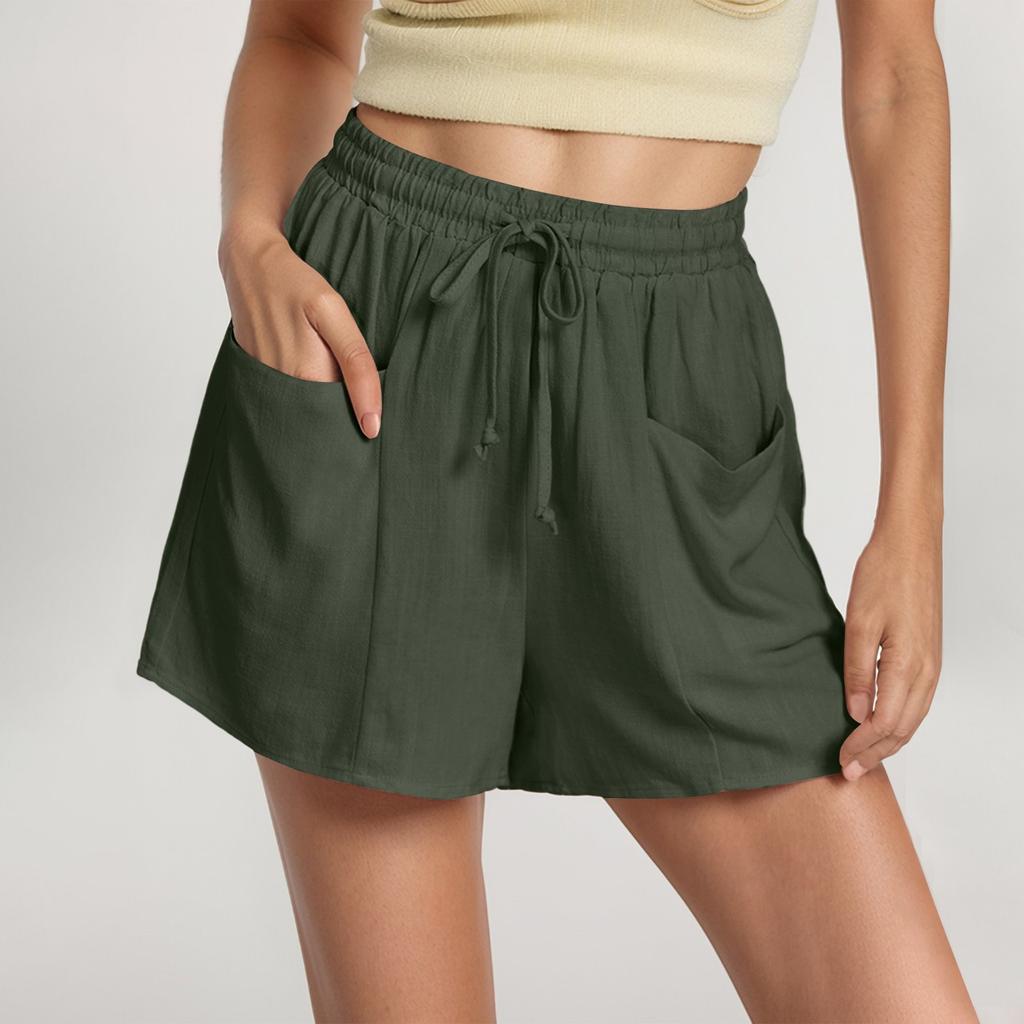 Shorts For Women Solid Color Casual Summer Drawstring Beach Loose Pocket Shorts