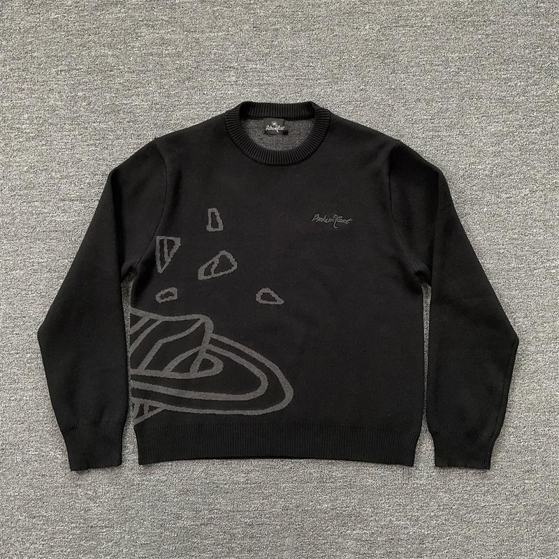 

Унісекс в язаний светр з жаккардовим візерунком Зірка та вишивкою - Повсякденний американський вуличний стиль Medium