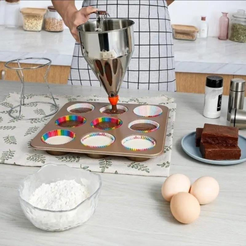 1200L Rostfreier Stahl Kegel Teigtrichter für Takoyaki Teigspender mit Abnehmbarem Ständer und Ergonomischem Griff