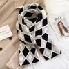 Winter Korean Style Versatile Warm Scarf Women's Knitted Thickened Diamond Plaid Retro Lazy Style Neck Warmer