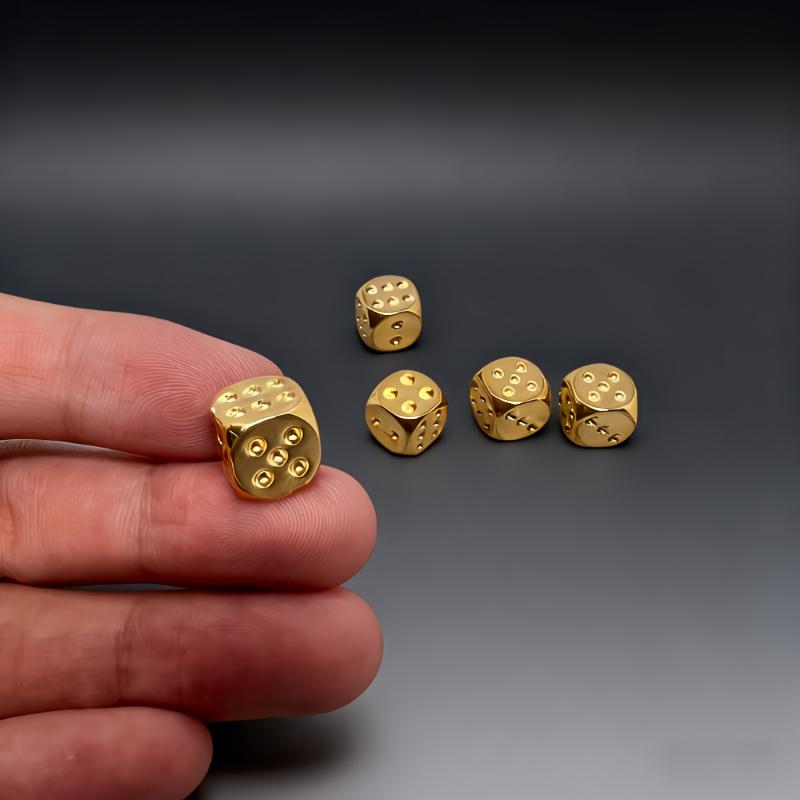5Pcs Brass Dice Set, Handmade Polished Solid Metal Dice, Vintage RPG Table Game Gift for Bar Party Creative