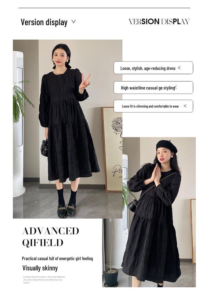 Hepburn Style Spring/Autumn Maternity Dress with Plus Size Korean Skirt Base Layer
