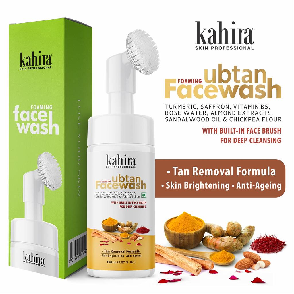 Kahira Ubtan Foaming Face wash With Built in Brush For Deep Cleansing Tan Removal Formula For Skin Brightning Anti-ageing NO SLS, Parabens, Sulpha