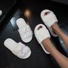 Open-toed Fluffy Slippers Open At Home, Skin-friendly, Non-slip, Silent, Outer Wear, Cotton Sweet and Beautiful Big Bow.