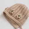 Korean Chic Flower Earmuff Hat: Warm Knit Wool Head Cover for Infants & Toddlers with Ties, Windproof & Handmade