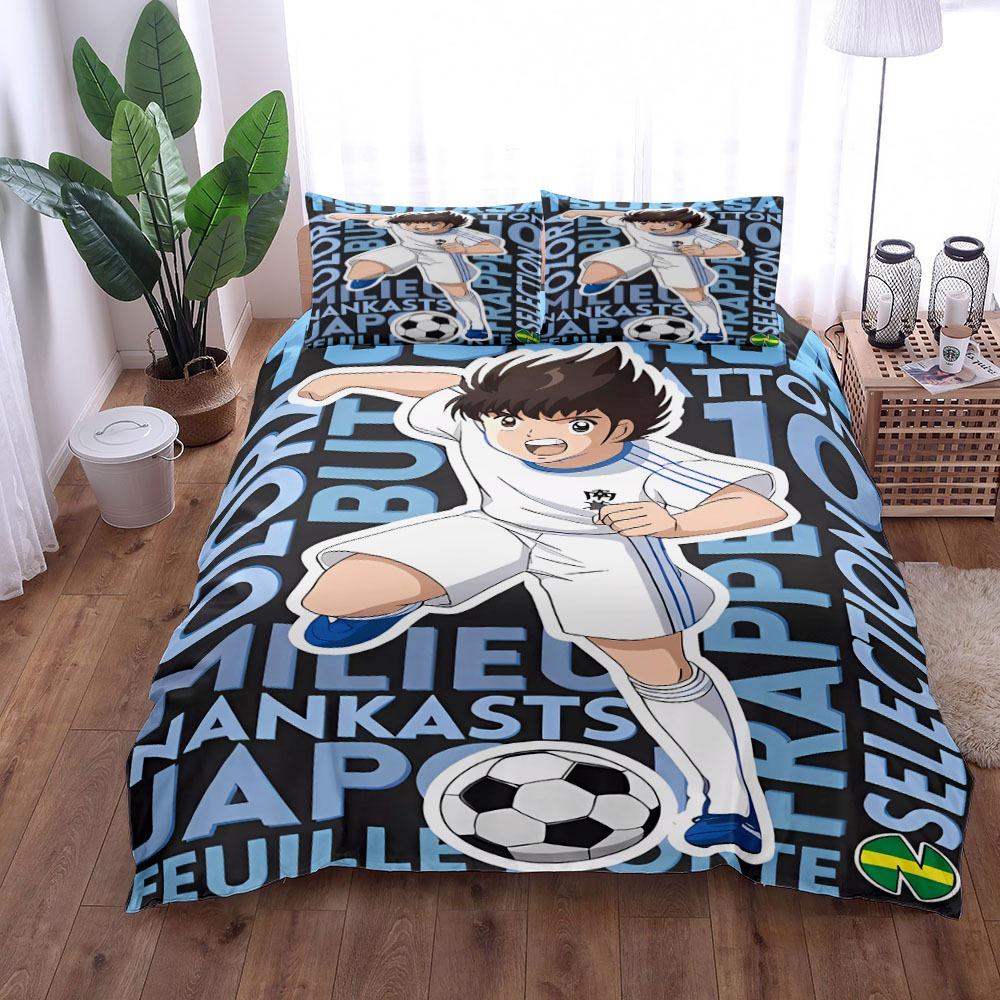 Japanese Anime Football Boy's Bedding Set,Captain Tsubasa Duvet Cover and Pillow Case, Microfiber Duvet Cover Set  With Zipper