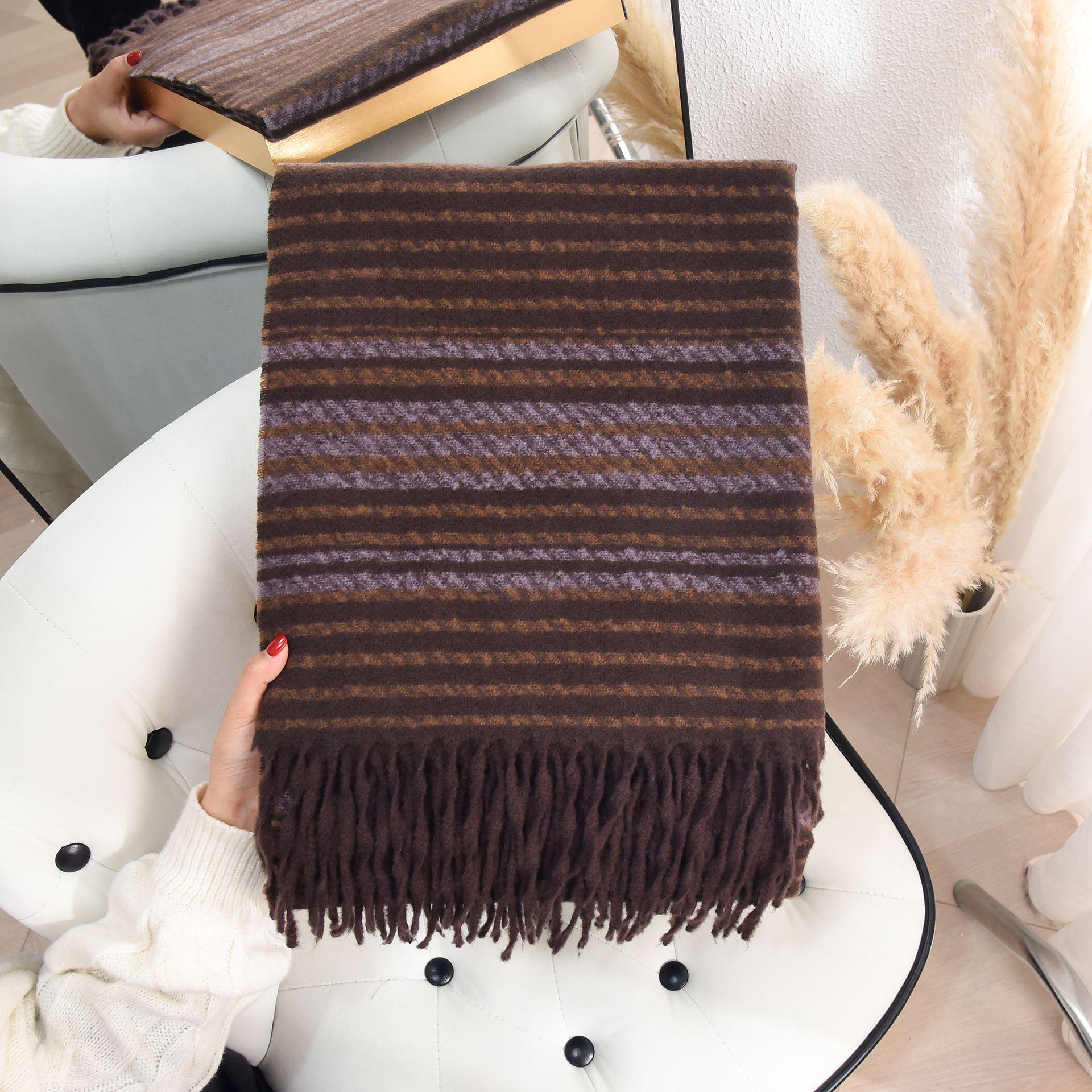 

Корейский ретро-полосатый модный шарф: Высококачественный искусственный кашемир для женщин 65*180 cm